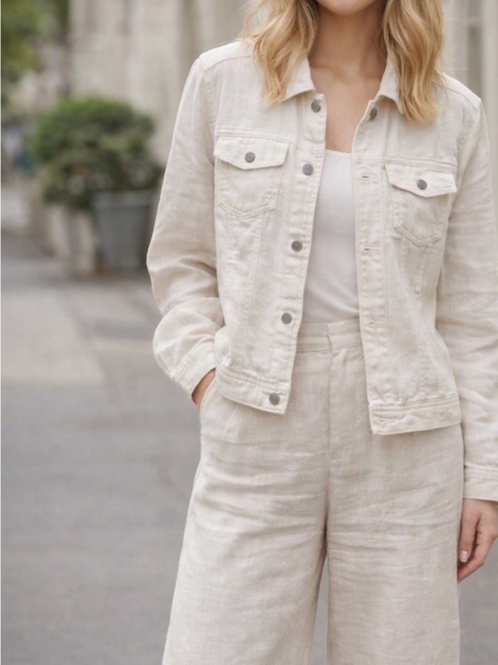 Jones New York Cream Linen Jean Jacket